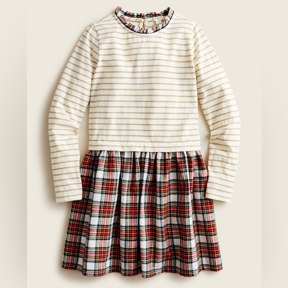 J.Crew Girls' ruffleneck mixy dress in Stewart tartan, size XS